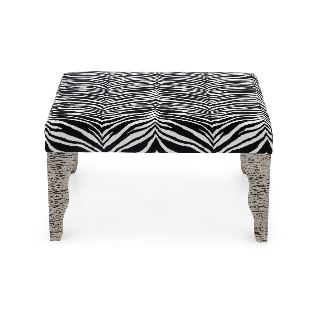 Zebra Print & Silver Base Ottoman