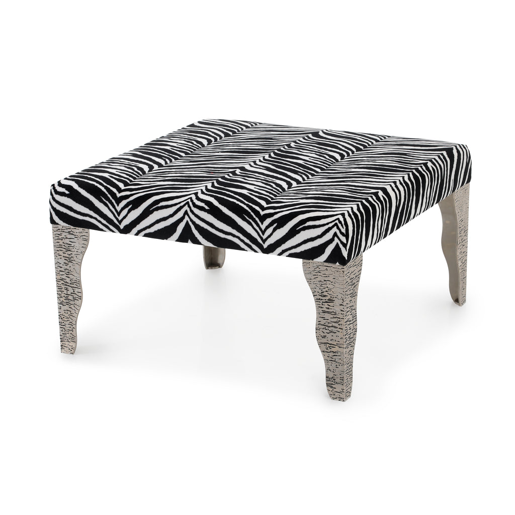 Zebra Print & Silver Base Ottoman