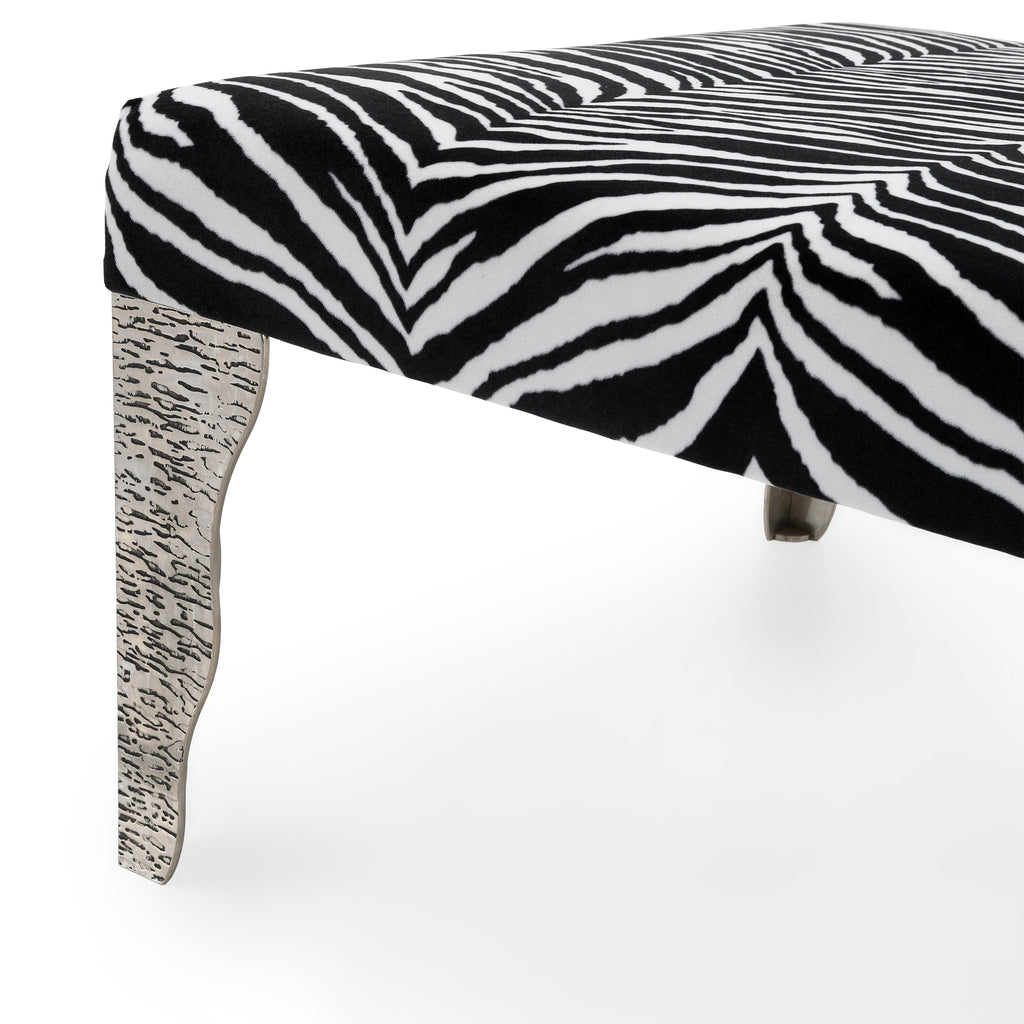 Zebra Print & Silver Base Ottoman