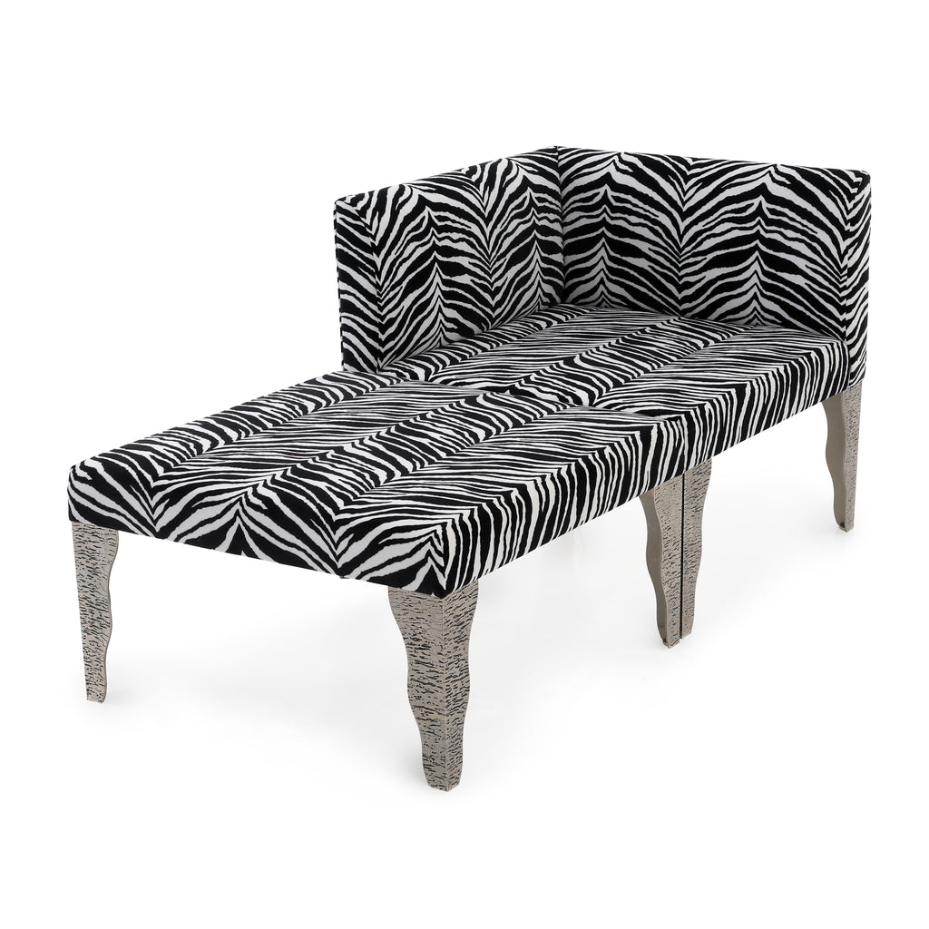 Zebra Print & Silver Base Ottoman