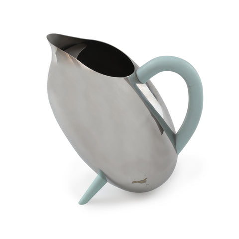 Chrome Pitcher with Teal Handle