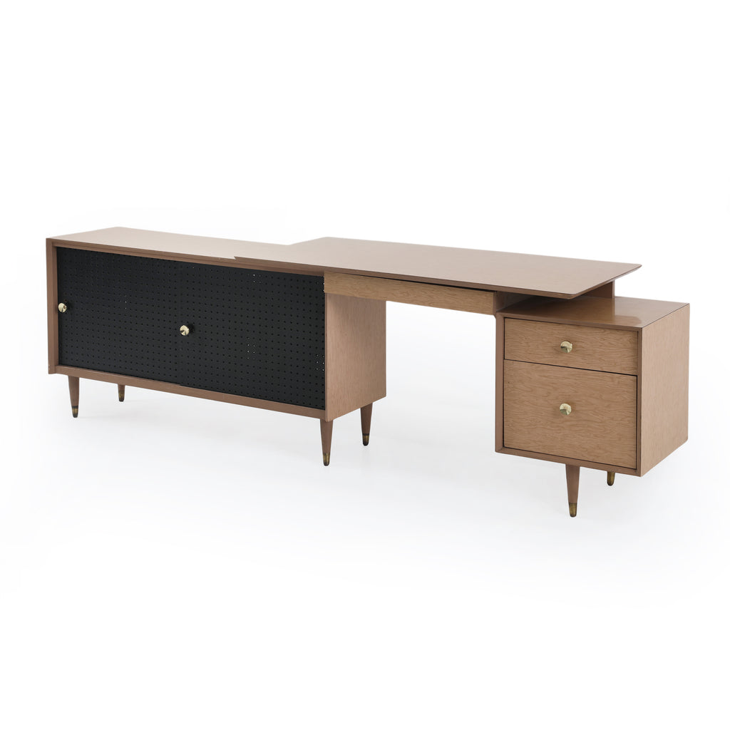 Two-Piece Modular Wooden Desk & Credenza