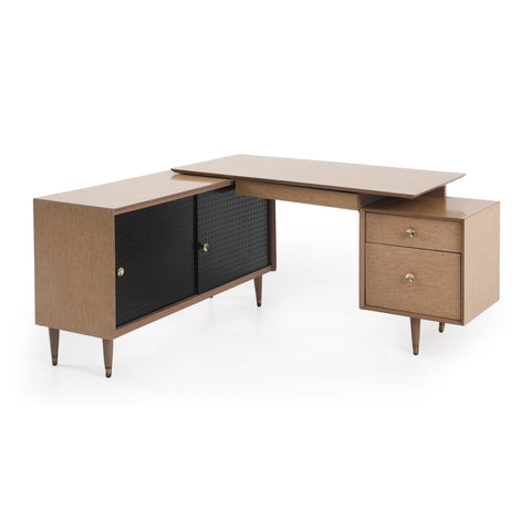 Two-Piece Modular Wooden Desk & Credenza