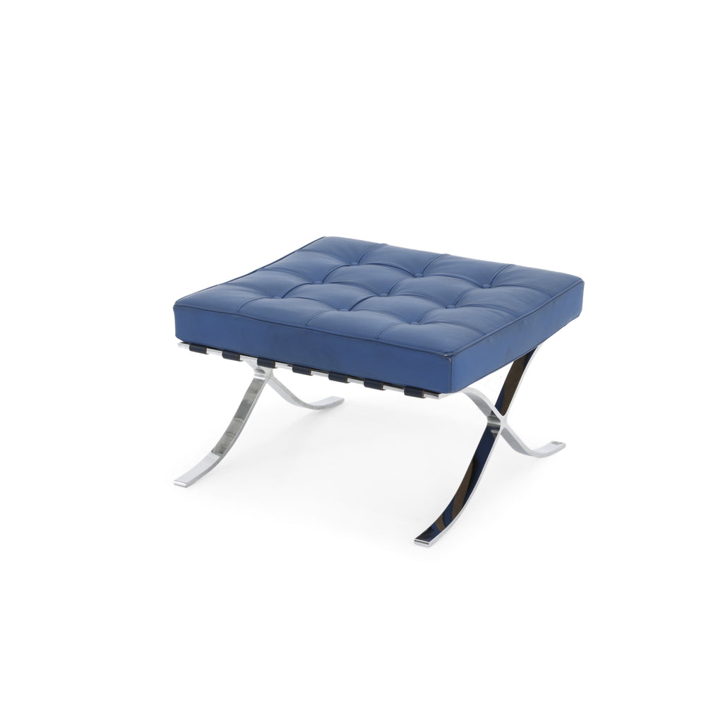 Muted Blue Tufted Leather Barcelona Ottoman