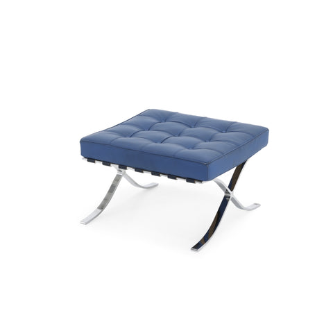 Muted Blue Tufted Leather Barcelona Ottoman