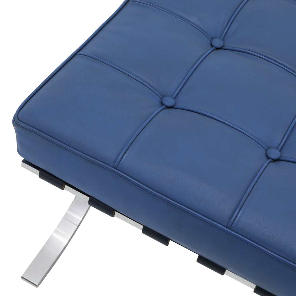 Muted Blue Tufted Leather Barcelona Ottoman