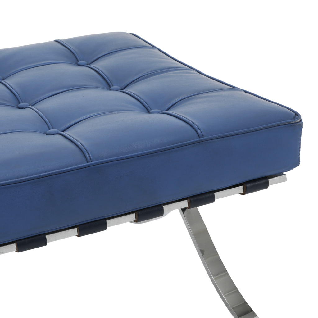 Muted Blue Tufted Leather Barcelona Ottoman