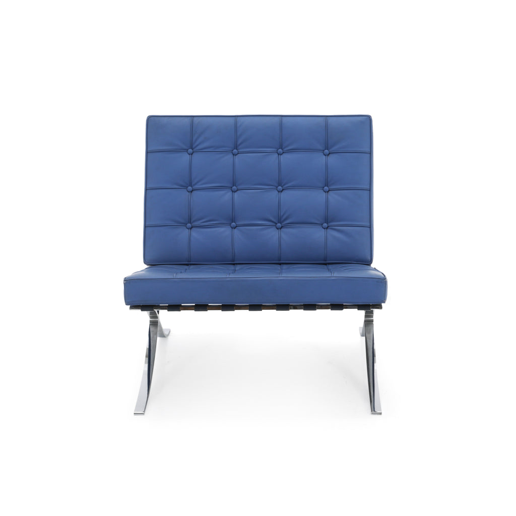 Muted Blue Tufted Leather Barcelona Lounge Chair