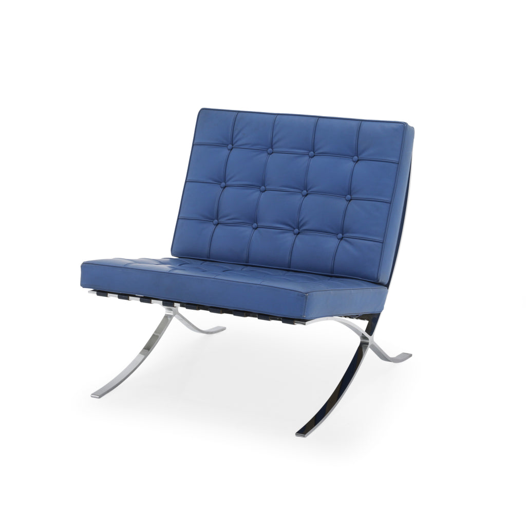 Muted Blue Tufted Leather Barcelona Lounge Chair