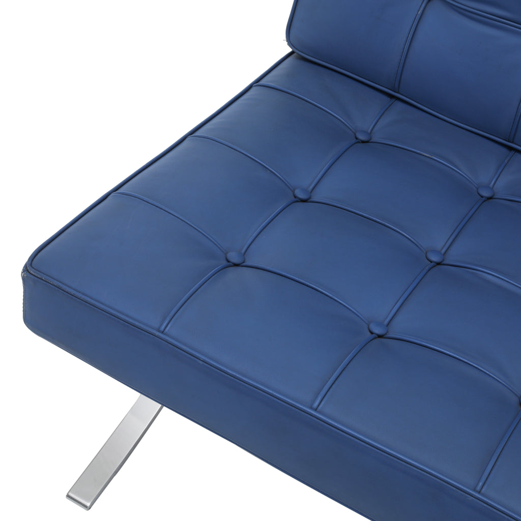 Muted Blue Tufted Leather Barcelona Lounge Chair