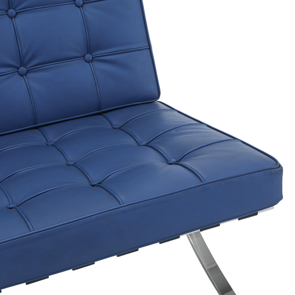 Muted Blue Tufted Leather Barcelona Lounge Chair