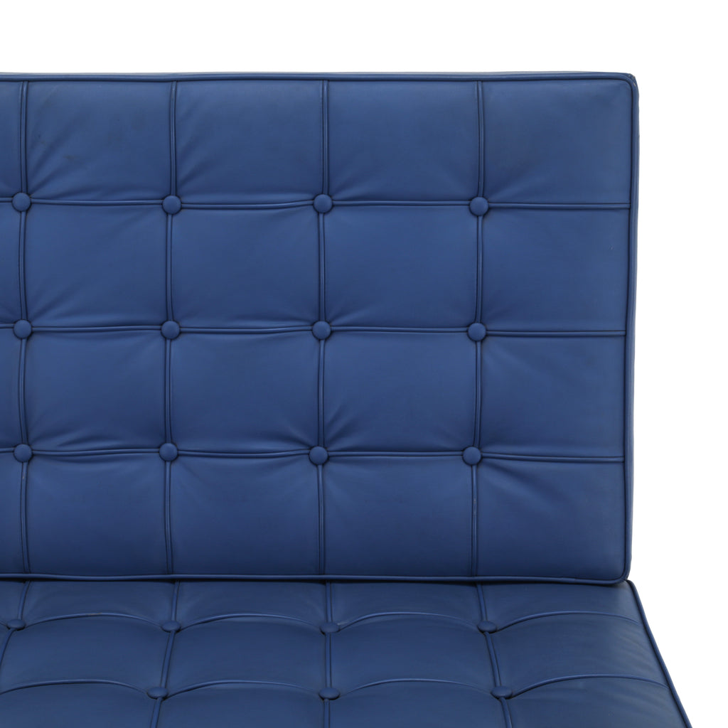 Muted Blue Tufted Leather Barcelona Lounge Chair