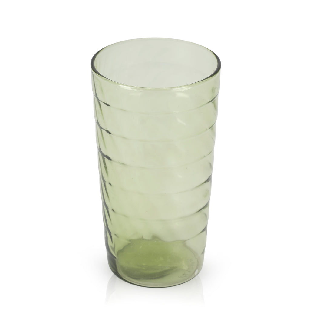 Ribbed Tall Green Drinking Glass