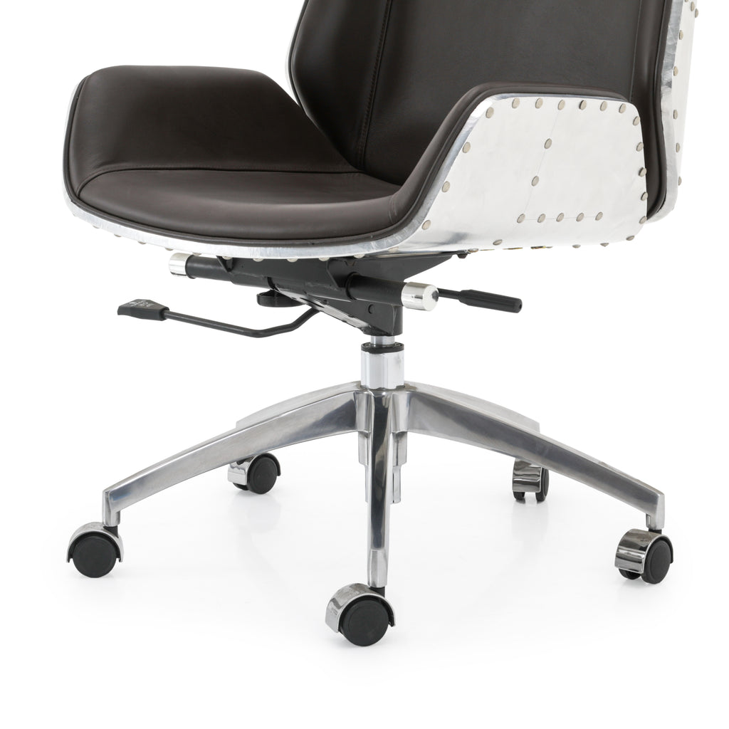 Brown Leather / Studded Chrome Office Chairs