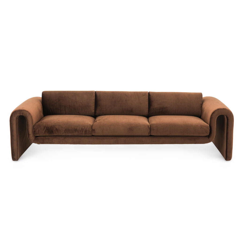 Brown Vintage Fabric Wave Frame Sofa