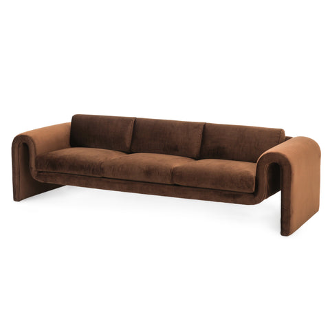 Brown Vintage Fabric Wave Frame Sofa