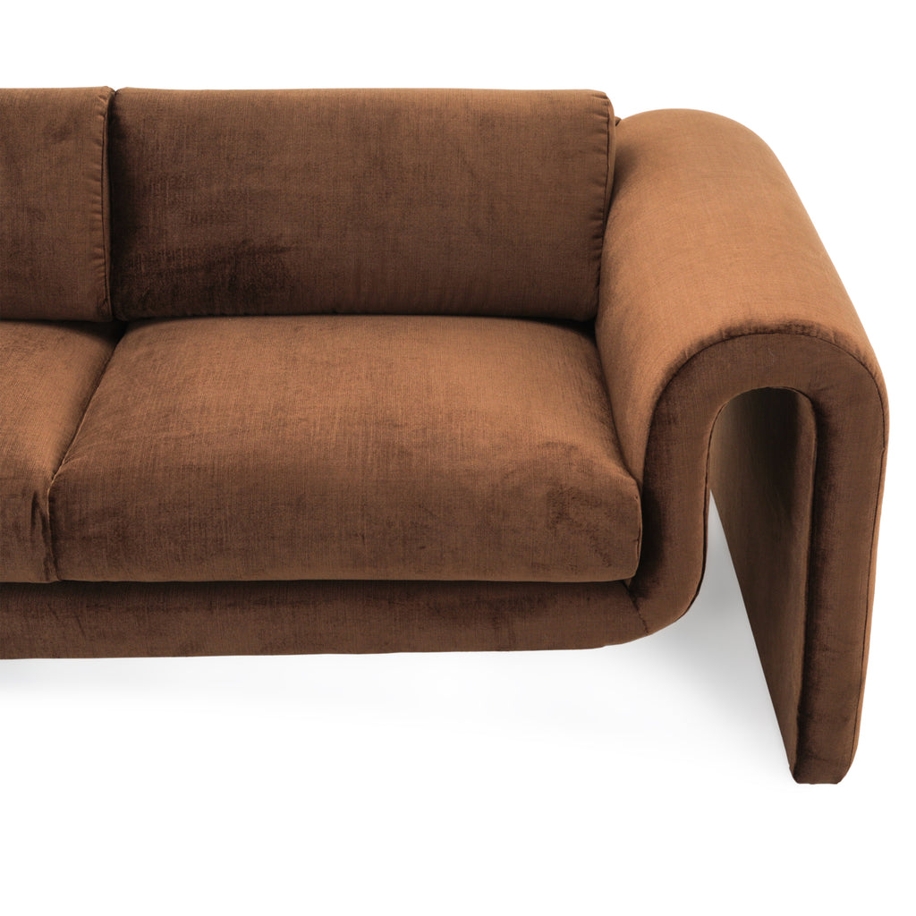 Brown Vintage Fabric Wave Frame Sofa