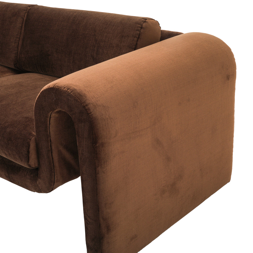 Brown Vintage Fabric Wave Frame Sofa