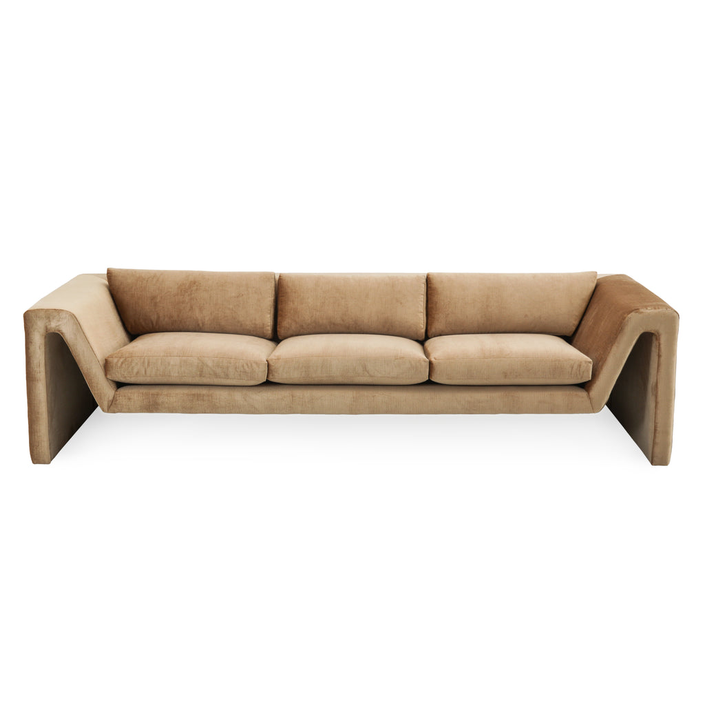 Tan Velvet Fabric "M" Shaped Sofa