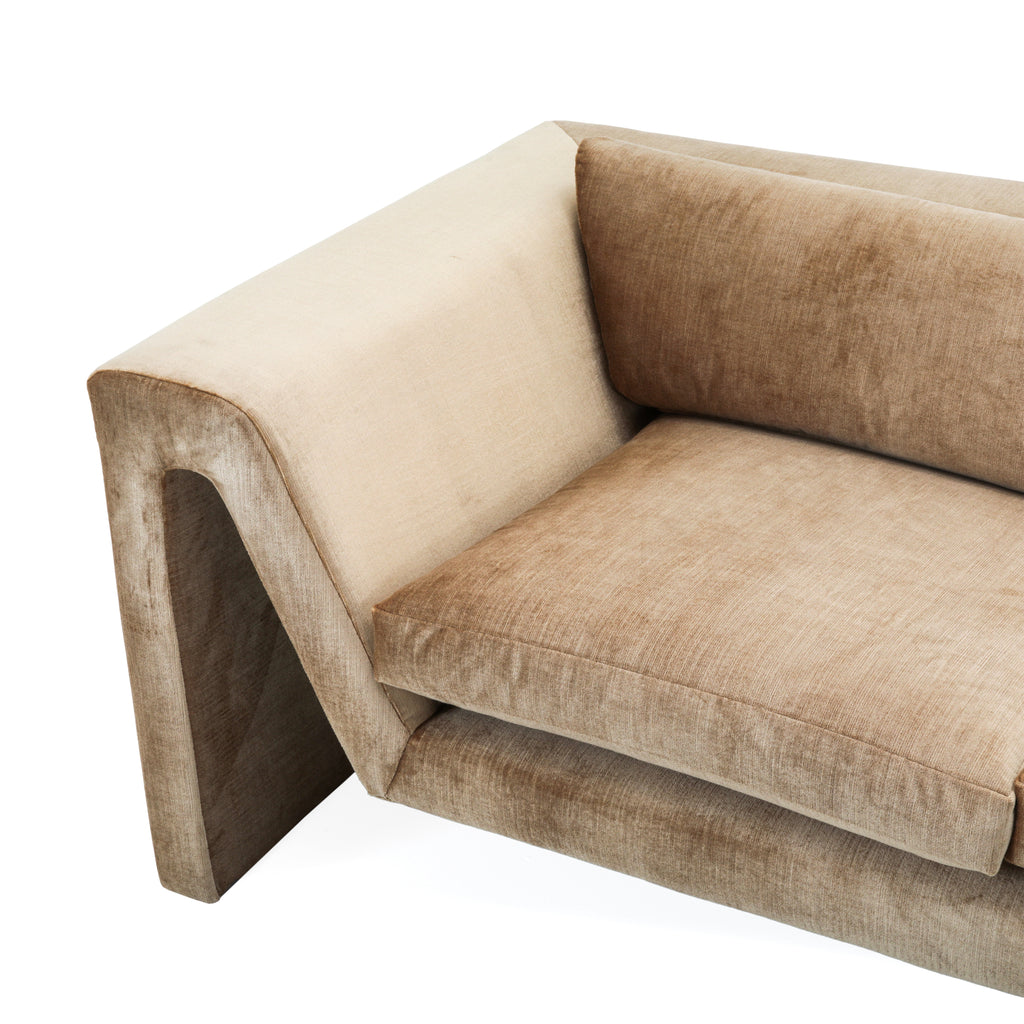 Tan Velvet Fabric "M" Shaped Sofa