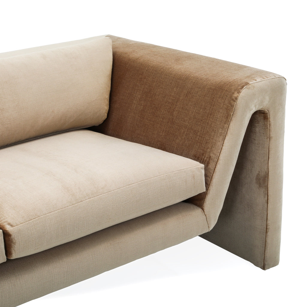 Tan Velvet Fabric "M" Shaped Sofa