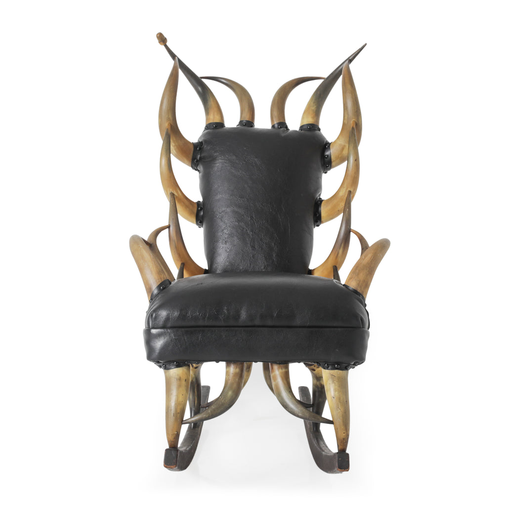 Black Leather Horns Rocking Chair