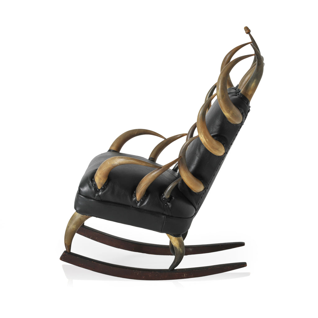 Black Leather Horns Rocking Chair