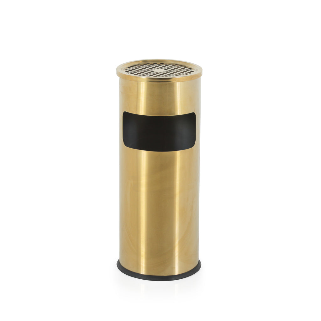 Gold Cylindrical Standing Ashtray / Trash Can