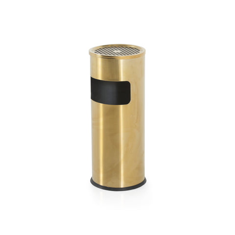 Gold Cylindrical Standing Ashtray / Trash Can