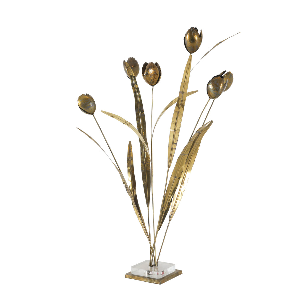 Tall Brass Flowers Floor Sculpture / Lamp - 2 of 2