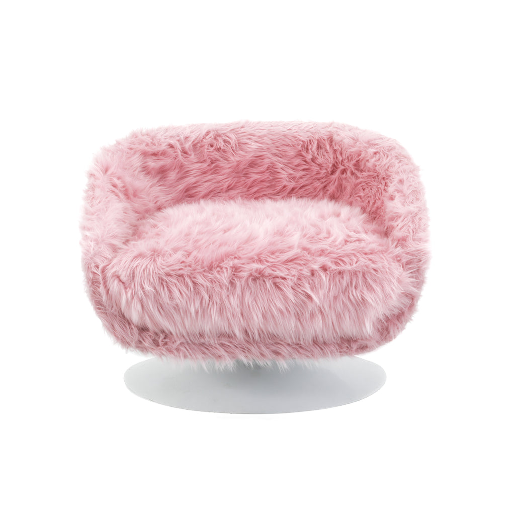 Pink Faux Fur Swivel Lounge Chair