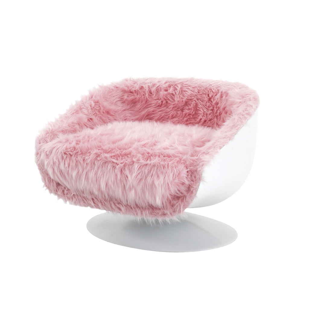 Pink Faux Fur Swivel Lounge Chair