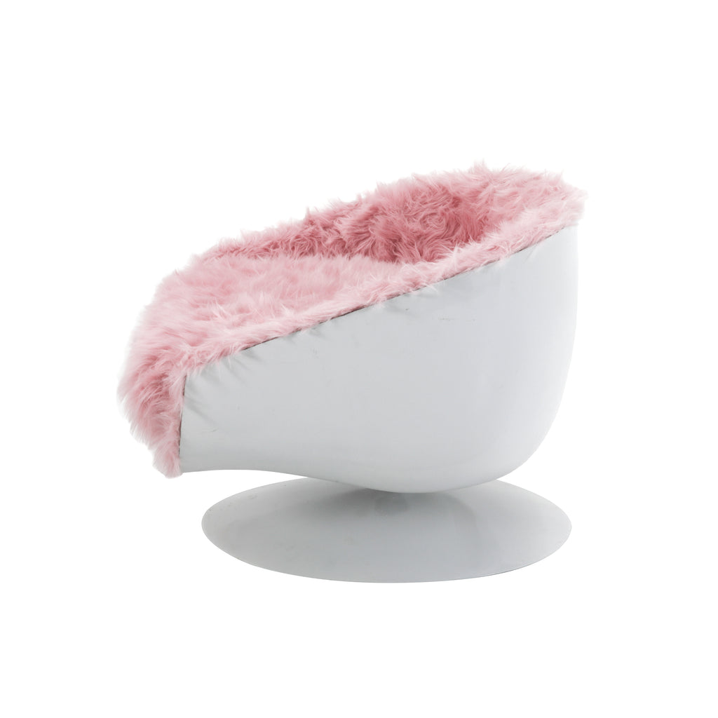 Pink Faux Fur Swivel Lounge Chair