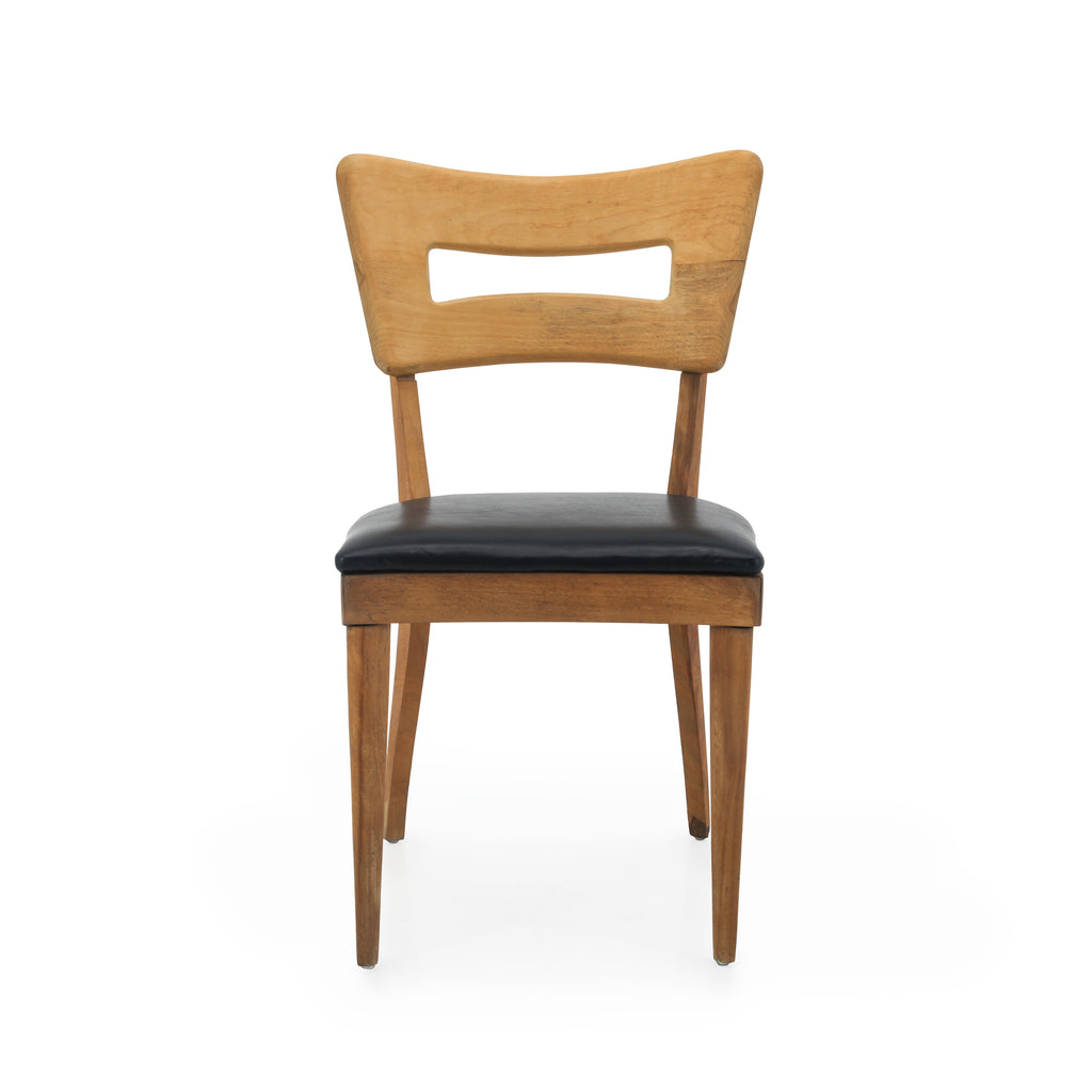 Light Wood Mid Century Chair with Navy Seat