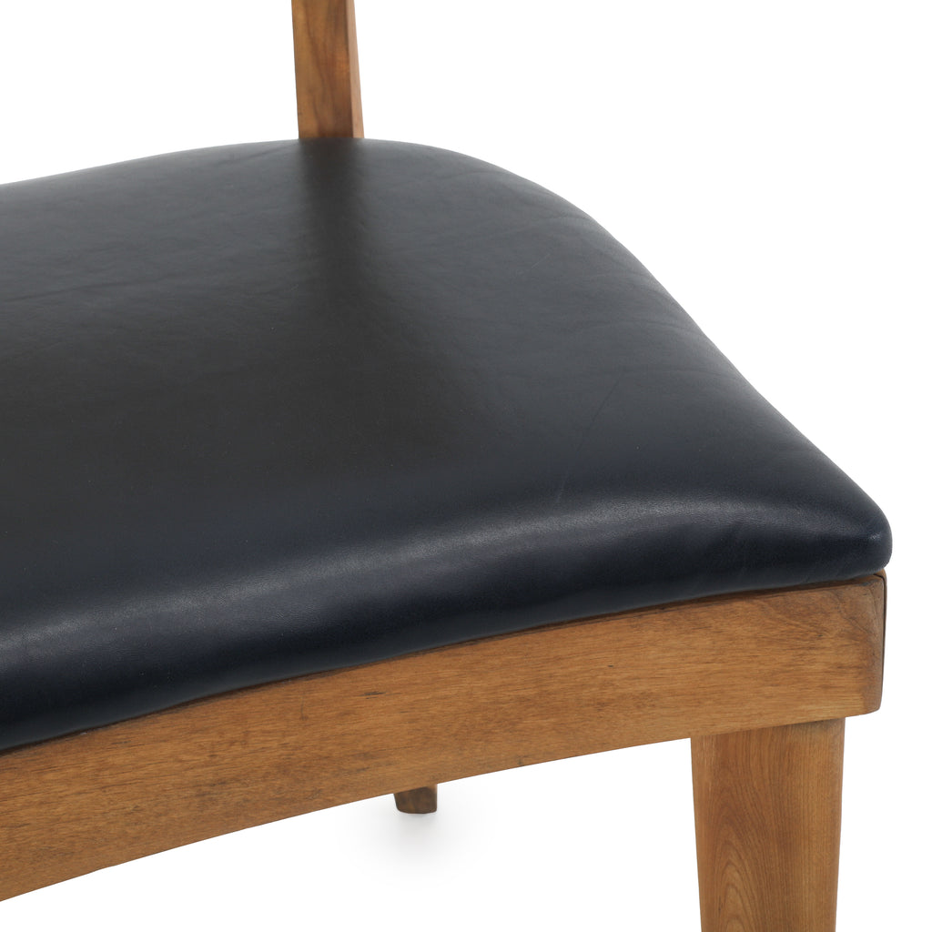 Light Wood Mid Century Chair with Navy Seat