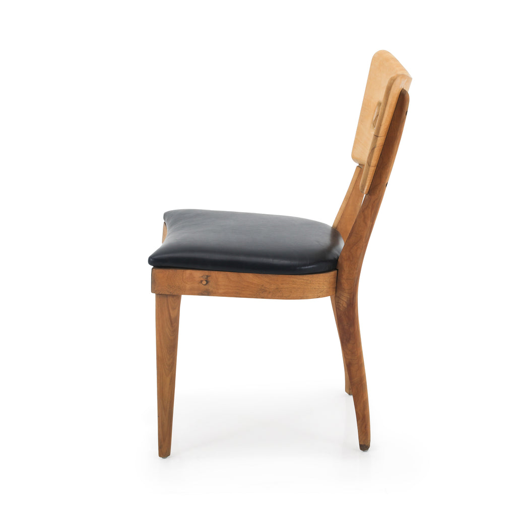 Light Wood Mid Century Chair with Navy Seat