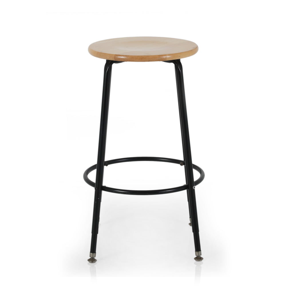 Round Wood Top Stool w/ Black Metal Base