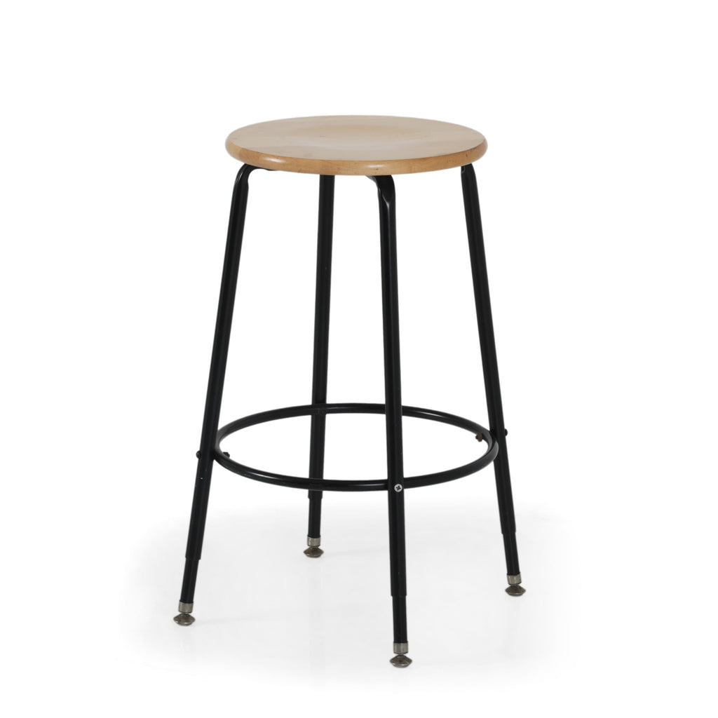 Round Wood Top Stool w/ Black Metal Base