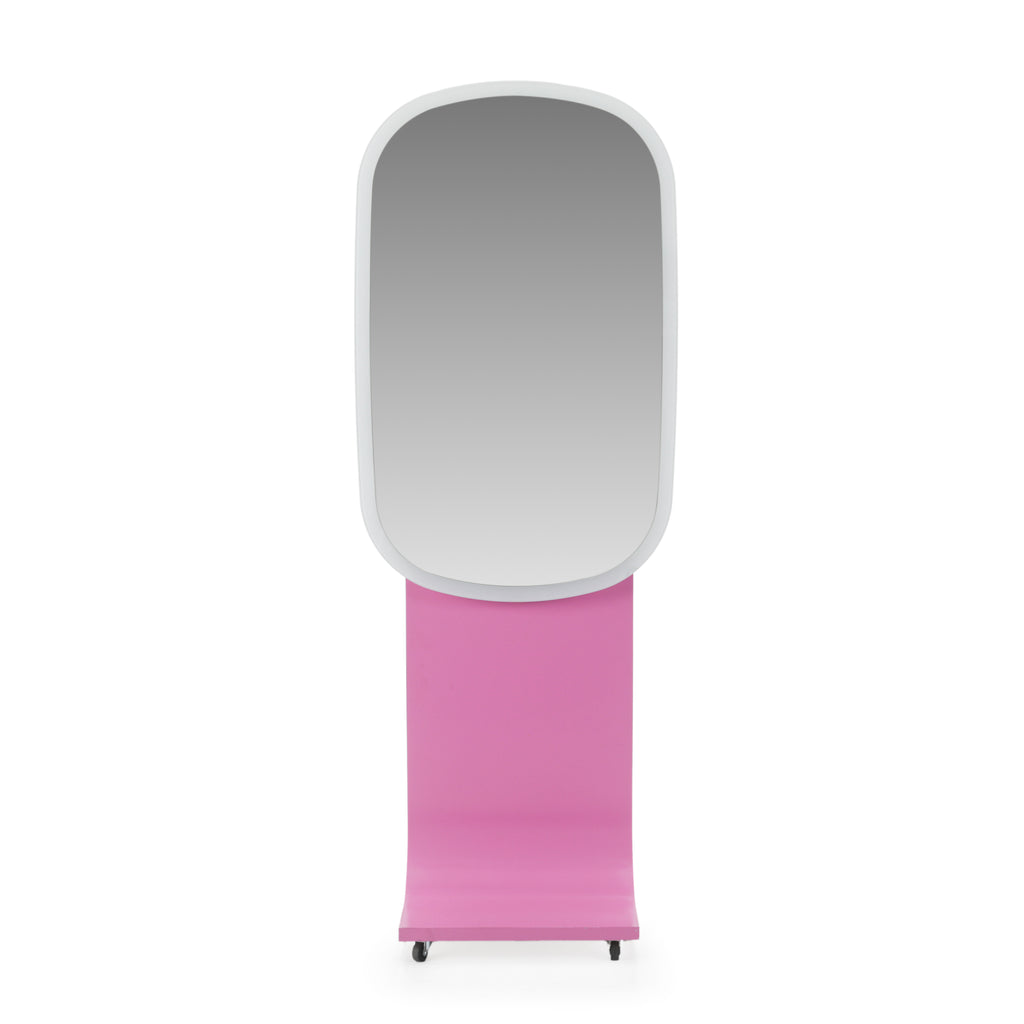 Standing Mirror w/ Pink Rolling Base