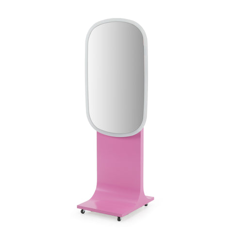 Standing Mirror w/ Pink Rolling Base