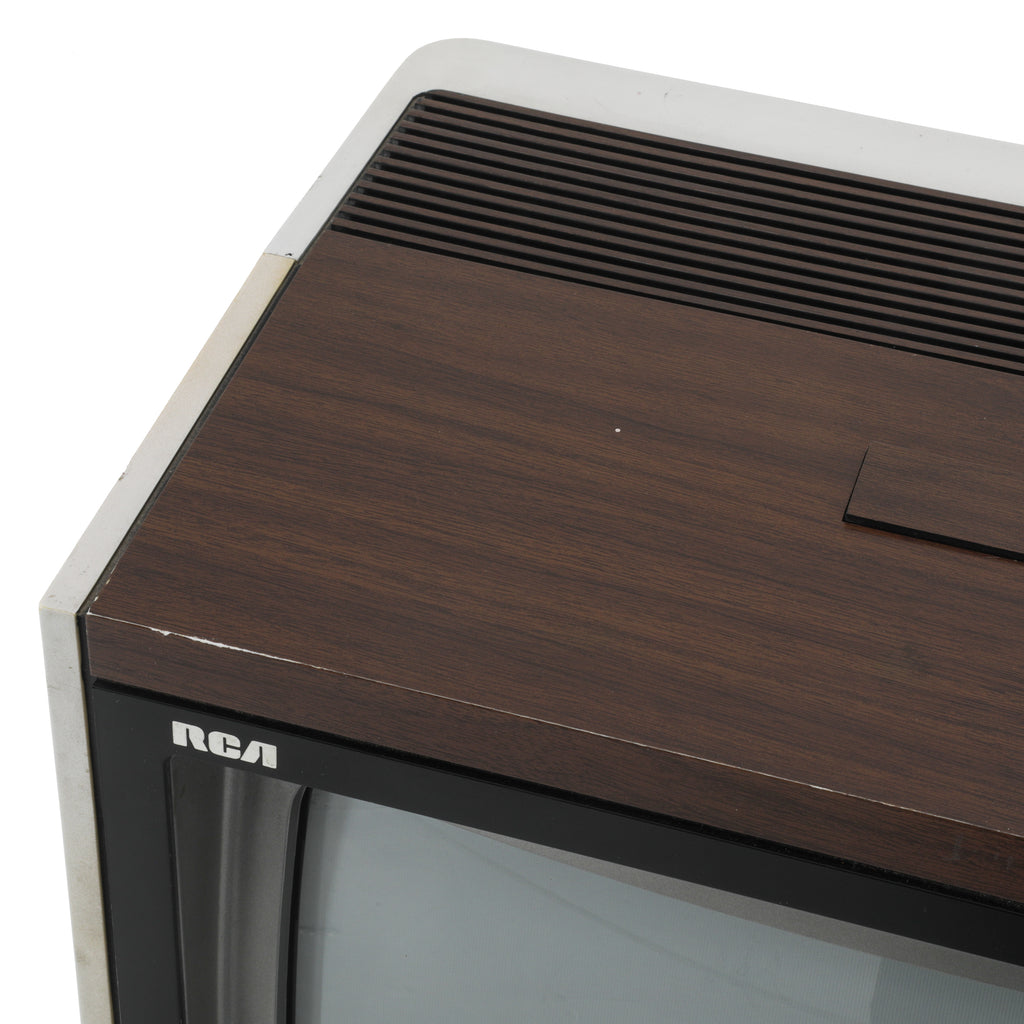 White & Wood RCA TV with Platform Base