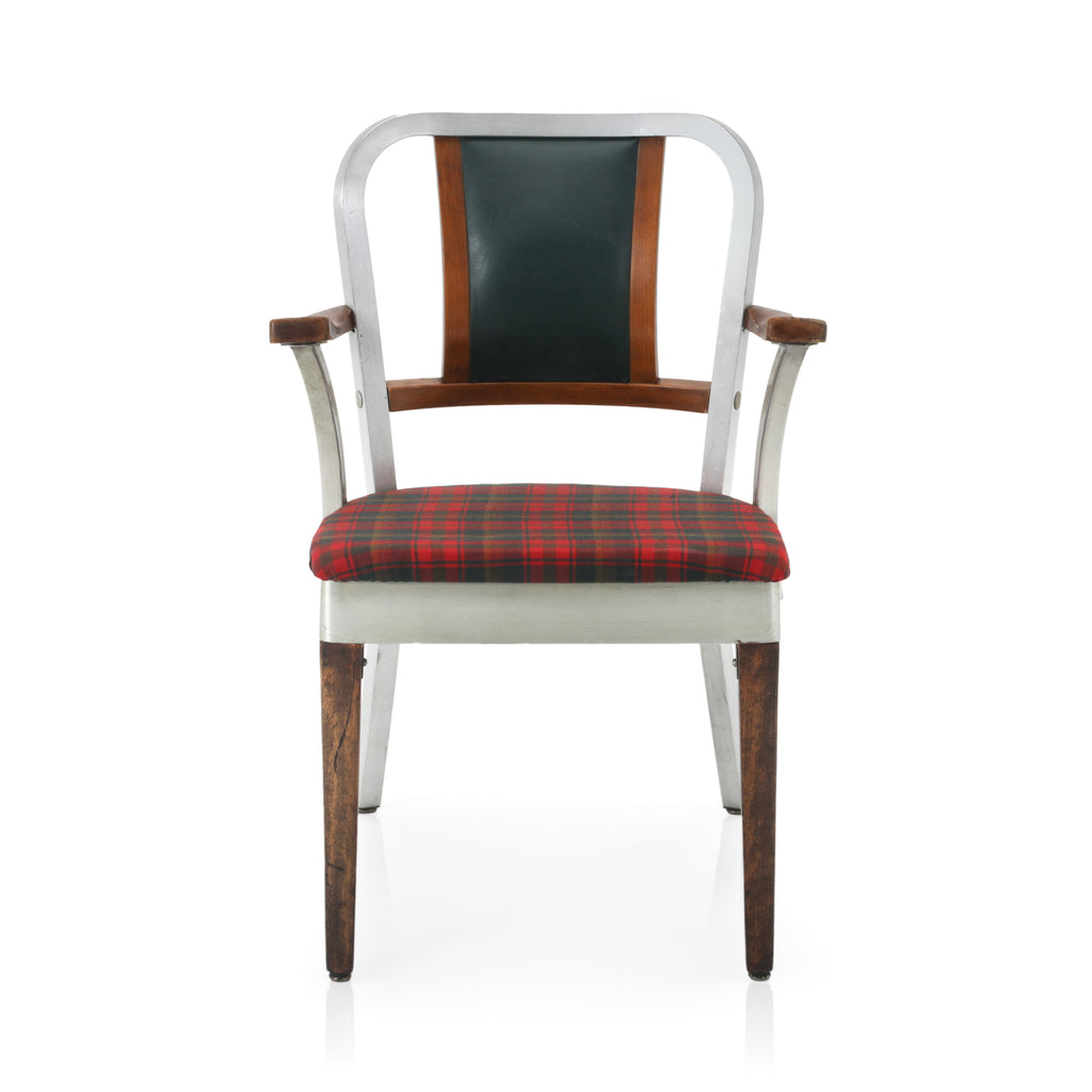 Brushed Metal Chair with Plaid Seating