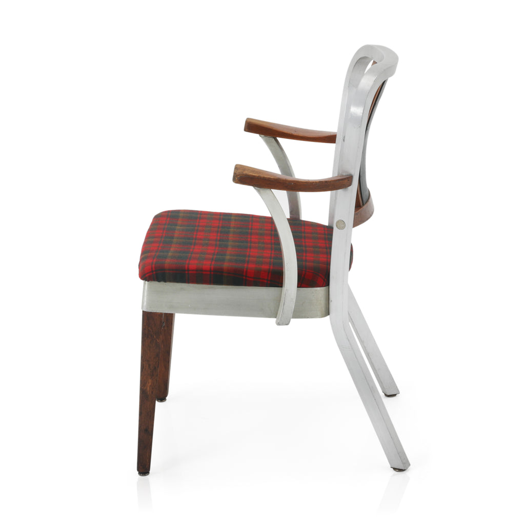 Brushed Metal Chair with Plaid Seating