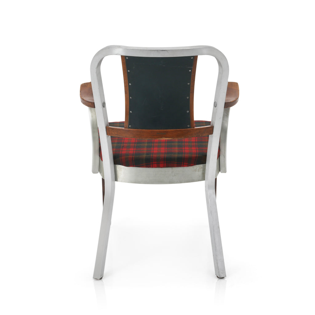 Brushed Metal Chair with Plaid Seating