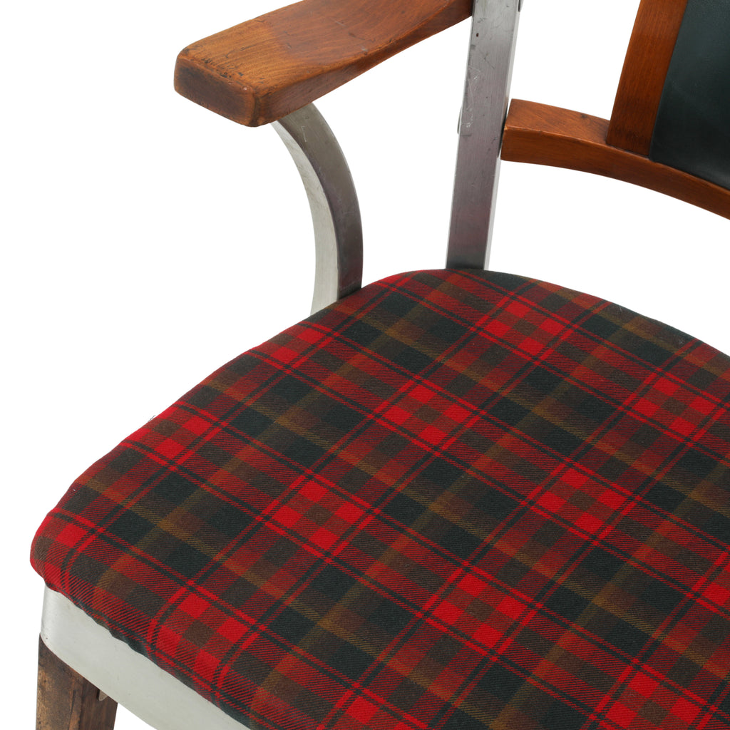 Brushed Metal Chair with Plaid Seating