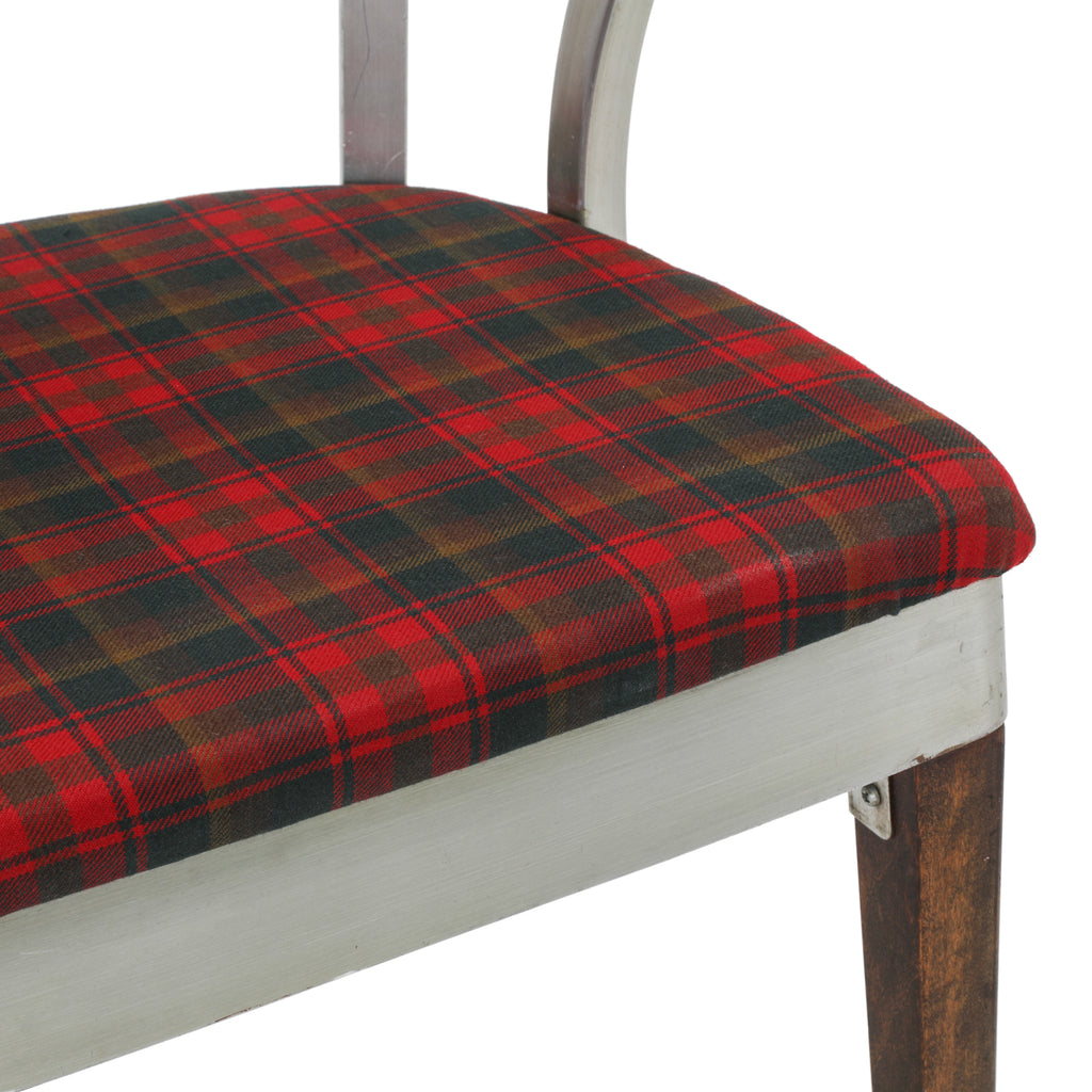 Brushed Metal Chair with Plaid Seating