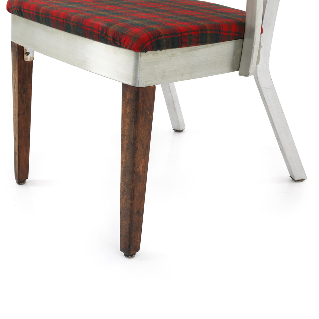 Brushed Metal Chair with Plaid Seating