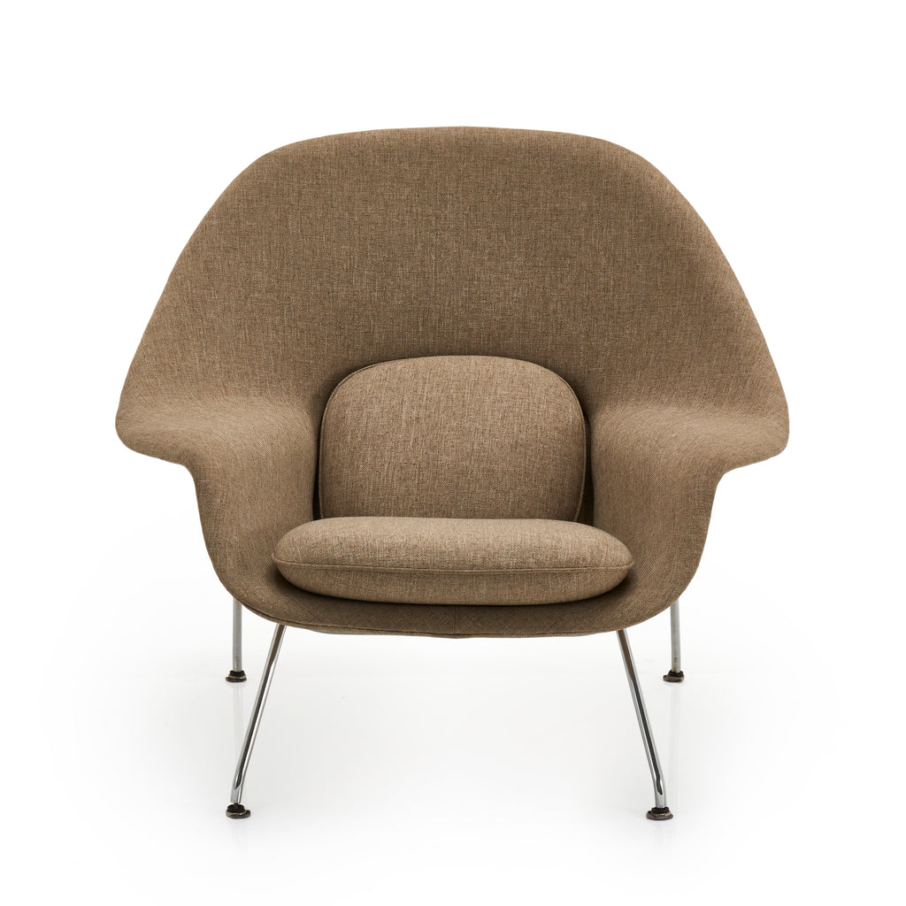 Tan Womb Lounge Chair with Silver Legs