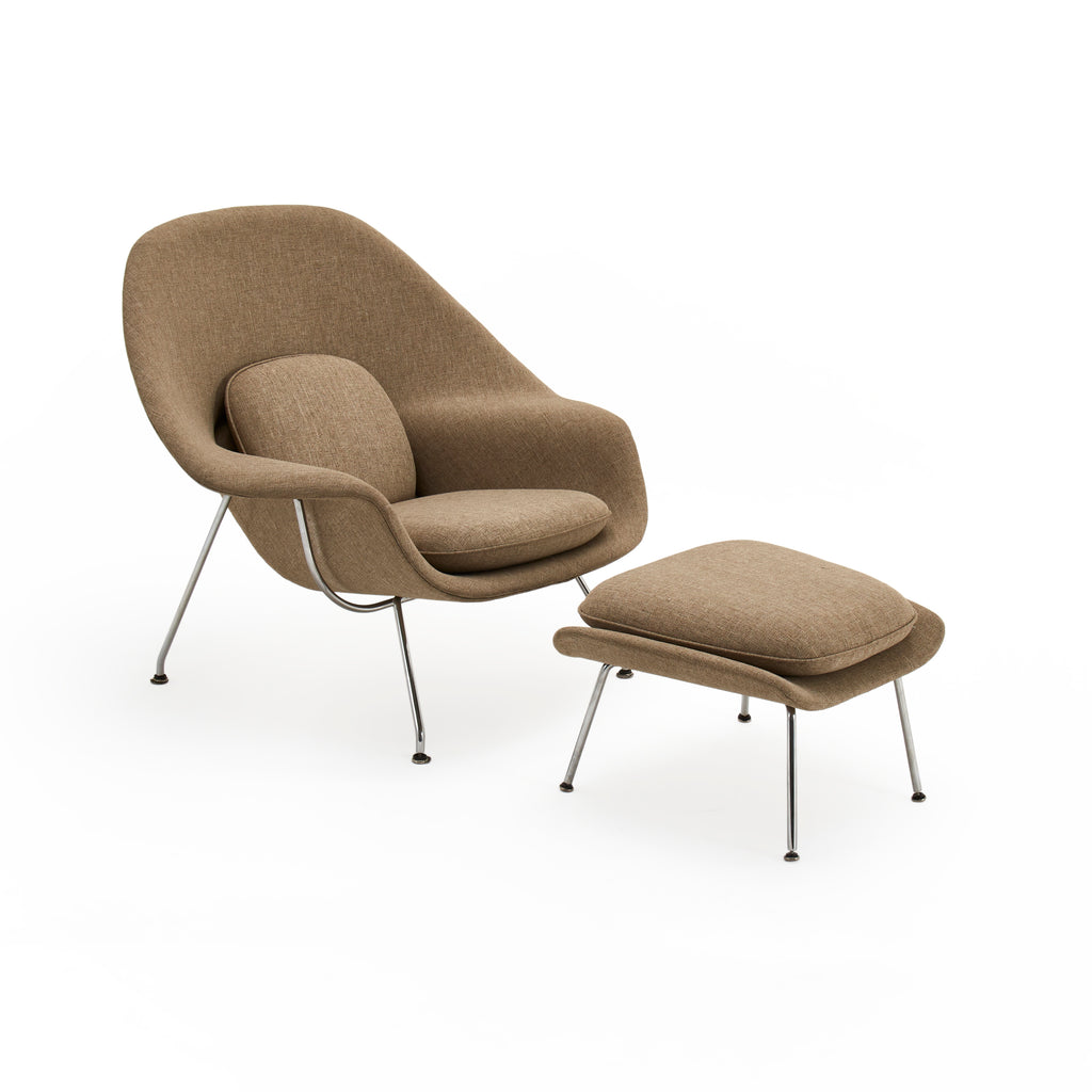 Tan Womb Lounge Chair with Silver Legs