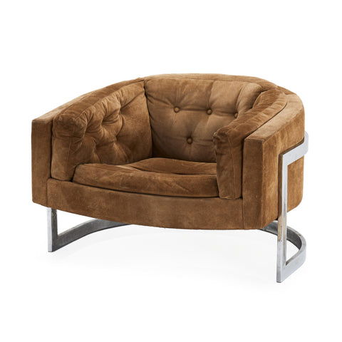 Tan Suede Barrel Armchair